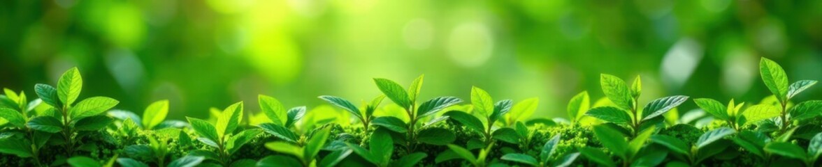 Diverse lush green plants thriving in sunlight, fauna, fresh, conservation