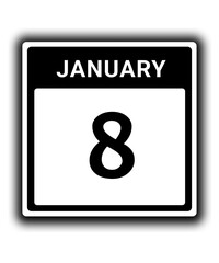 black calendar icon January month date 8