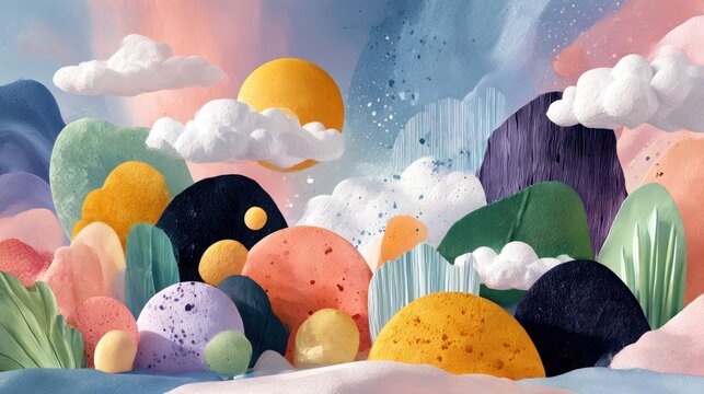 Pastel landscape with playful shapes