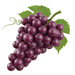 Fototapeta premium A Bunch of Red Grapes with Green Leaves Against a Black Background Displaying a Healthy and Delicious Fruit