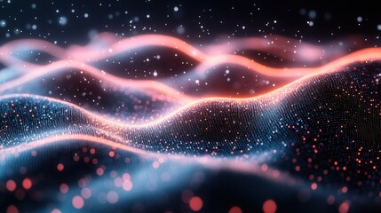 Abstract digital waves with glowing particles.