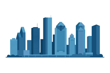 Houston city skyline vector illustration with modern skyscrapers and buildings in blue tones