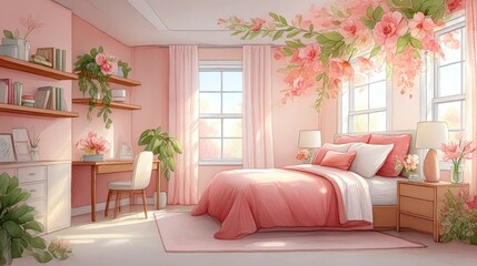 Pastel pink bedroom interior