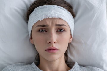 x-default Woman with Head Injury in Hospital Bed