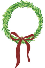 christmas wreath with red ribbon