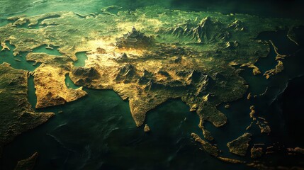 Elevated view of Central Asian and South Asian regions, detailed topography