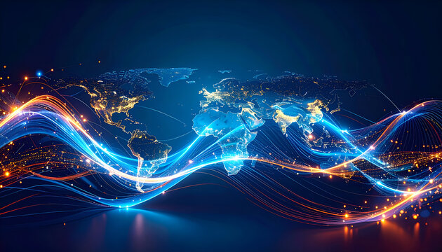 Global Network Connections with World Map.