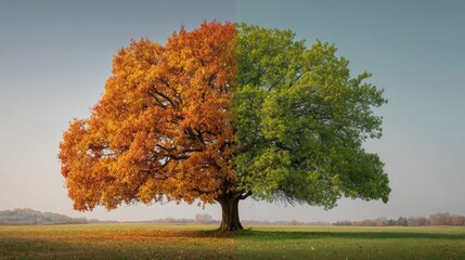 Autumnal Equinox: A Half-Autumn, Half-Summer Tree