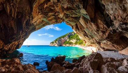 Fototapeta premium Cave overlooking turquoise sea