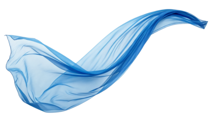 Flowing Blue Silk Scarf, Elegant Drape and Sheer Texture on white background