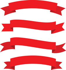 Set of four red ribbon banners silhouette isolated on white background