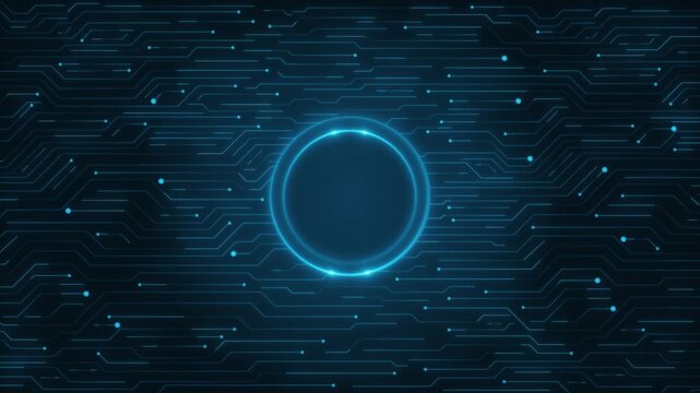 Digital animation glowing HUD interface symmetrical blue circuit lines, technology, data flow, artificial intelligence. for visuals of futuristic computing, neural networks, tech interface systems. - Powered by Adobe