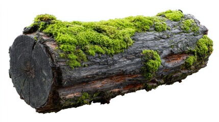 Moss Covered Log Isolated on White Background