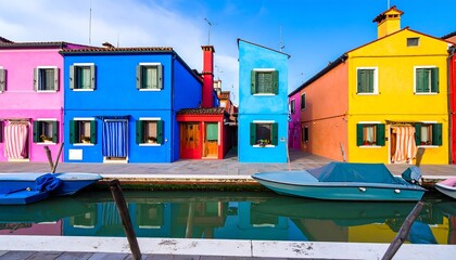Colorful houses by canal