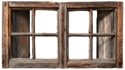 Rustic Double Wooden Window Frame, Weathered and Aged