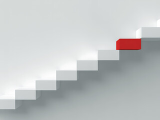 Fototapeta premium Abstract geometric stairs with a single red step creating contrast