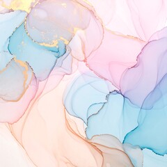 Fototapeta premium Pastel-colored abstract art with flowing, translucent shapes and gold accents