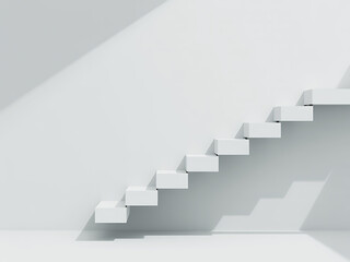 Obraz premium Minimalist white staircase ascending with dramatic shadows and light