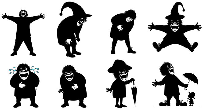 Collection of whimsical silhouette figures expressing various emotions and actions.