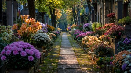 Fototapeta premium Autumnal Serenity: A Pathway Through Remembrance