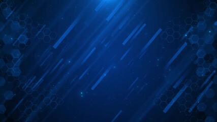Deep Blue Hex Grid Background Motion cybersecurity hexagon shapes, moving streak lines advanced tech vibe, for security systems, corporate promos, blockchain, scientific reports fast data transmission
