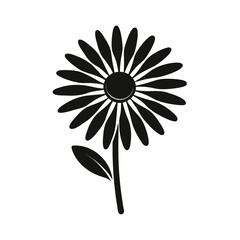 Black silhouette of a daisy flower with one leaf on a white background vector illustration