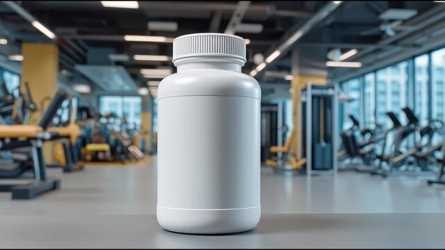 White Blank Supplement Bottle Mockup in a Modern Gym Setting