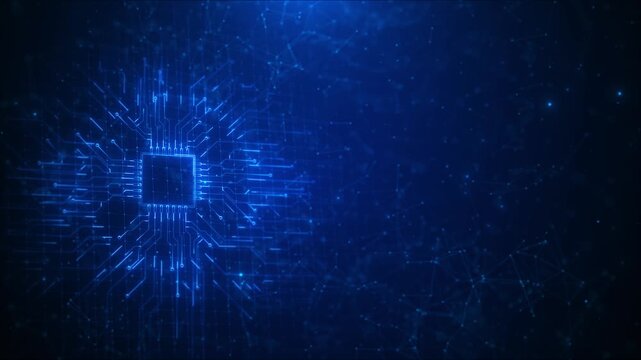 Futuristic Digital Art of a Glowing Circuit Board AI Artificial intelligence machine learning concept, big data, innovation technology, cloud computing, internet network. Animation chip binary code