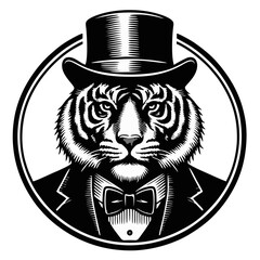 Obraz premium Tiger in Top Hat and Suit Illustration
