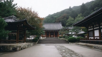 Obraz premium Peaceful courtyard of a japanese temple.