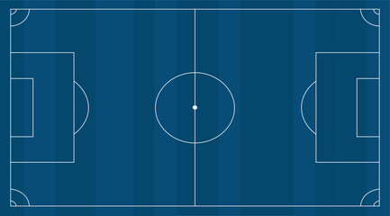 A blue soccer field illustration with white lines showing the field markings and goal areas layout © WASIF-MEHMOOD