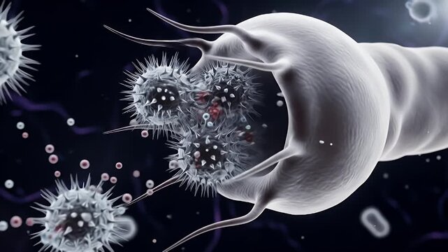 Engulfing Bacteria Cells Animation of macrophage attacking pathogens in microscopic environment