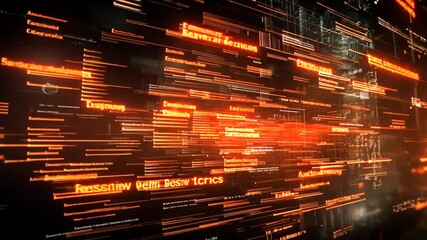 Glowing orange lines stream with data for futuristic technology cybernetics information flow abstract digital background sci-fi system network innovation concept - Powered by Adobe