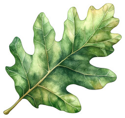 Fototapeta premium PNG Green round oak leaf illustration watercolor nature.