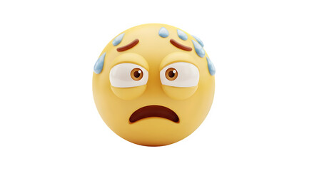 Fototapeta premium Worried emoji with sweat drops and wide eyes conveys stress, anxiety, and nervous anticipation of a challenging situation.