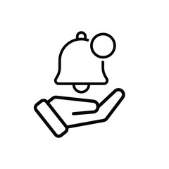 Notification icon in hand. E-commerce. Bell with a red circle in the top right corner. market, sale, buy. outline design style.