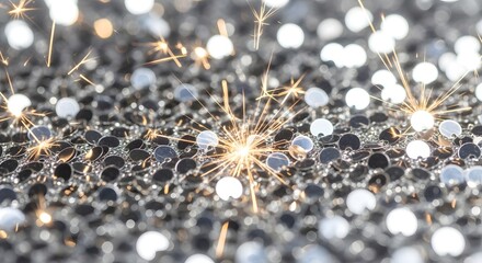 Obraz premium Sparkling silver sequins shimmer vibrantly with bright festive sparks creating a dazzling celebration background