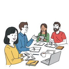 Obraz premium Diverse Group of People Collaborating and Studying at a Table.