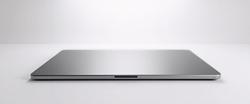 Clean metal surface with subtle brushed texture, set against a white backdrop. Studio lighting includes two large softboxes on either side, positioned at a 45-degree angle, with a reflector placed beh