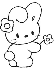 꽃을 든 귀여운 토끼 손그림 일러스트