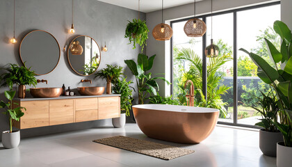 Luxurious Bathroom with Plants, and Modern Design.