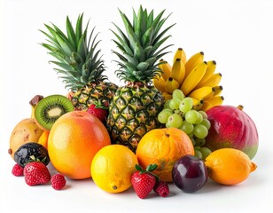 Vibrant Still Life of Assorted Fresh Fruits on White Background Close Up View