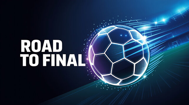 Soccer ball with text road to final and stadium lights - Powered by Adobe
