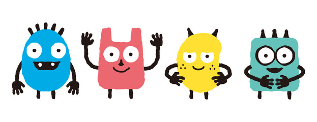 Obraz premium Cute Monster Characters in a Row
