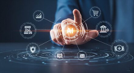 AI-Powered Digital Transformation in Banking and Finance business man touching social network