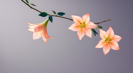 Obraz premium Three delicate pink lilies on a grey background