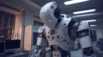 Advanced Robotics: A Futuristic White Robot in a Technological Laboratory