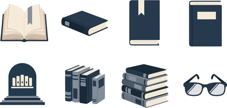 Flat design book collection educational library iconography