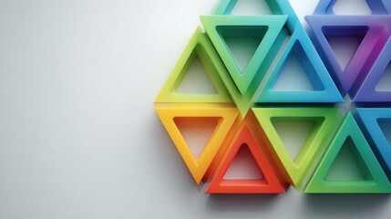 Colorful triangular pattern background with white space in the center for text or design, featuring a geometric vector border on a clean white background, ideal for creative designs and digital artwor