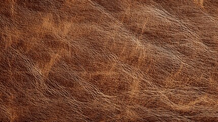 Naklejka premium Brown leather features a unique texture filled with creases and variations, displaying the craftsmanship and character of high-quality materials ideal for upholstery.